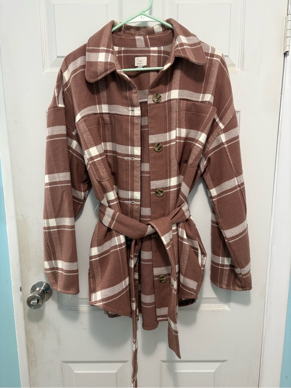 a new day Brown & White Plaid Belted Shacket
